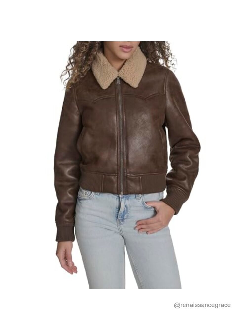 Faux Shearling Western Bomber Jacket Sherpa Lined Zip Front Coat